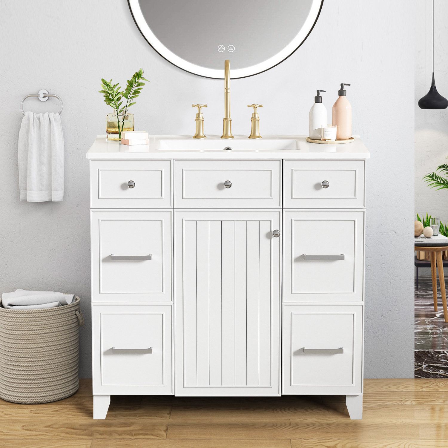 Winston Porter 36" Modern Bathroom Vanity Storage Cabinet With Ceramic ...